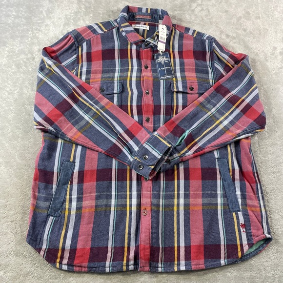 Tommy Bahama Shirt Shacket Mens XXL Plaid Copper Canyon Preppy Casual Outdoor